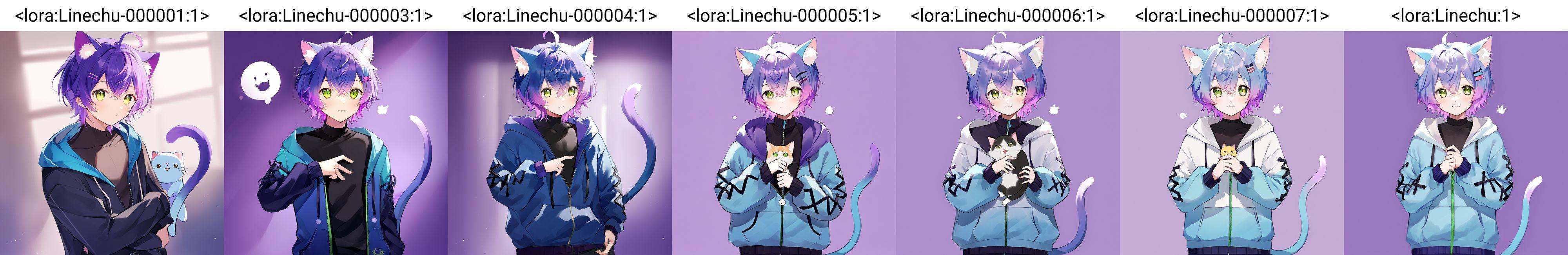 Linechu,  1 boy,  blue and purple hair on Tensor.Art