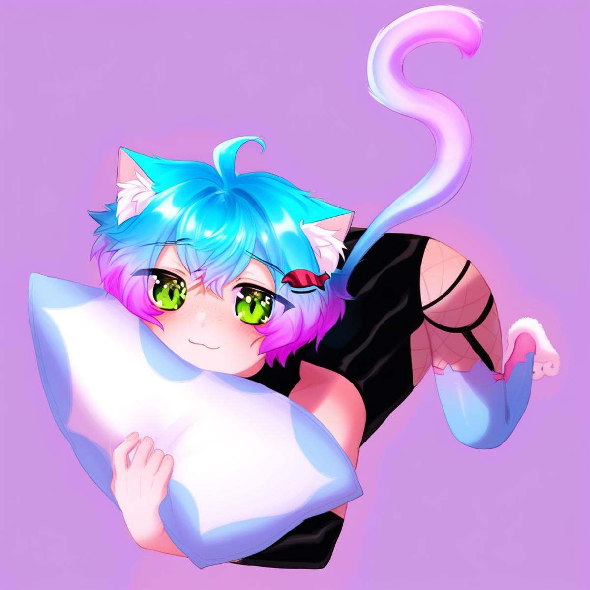 Linechu,  1 boy,  blue and purple hair on Tensor.Art