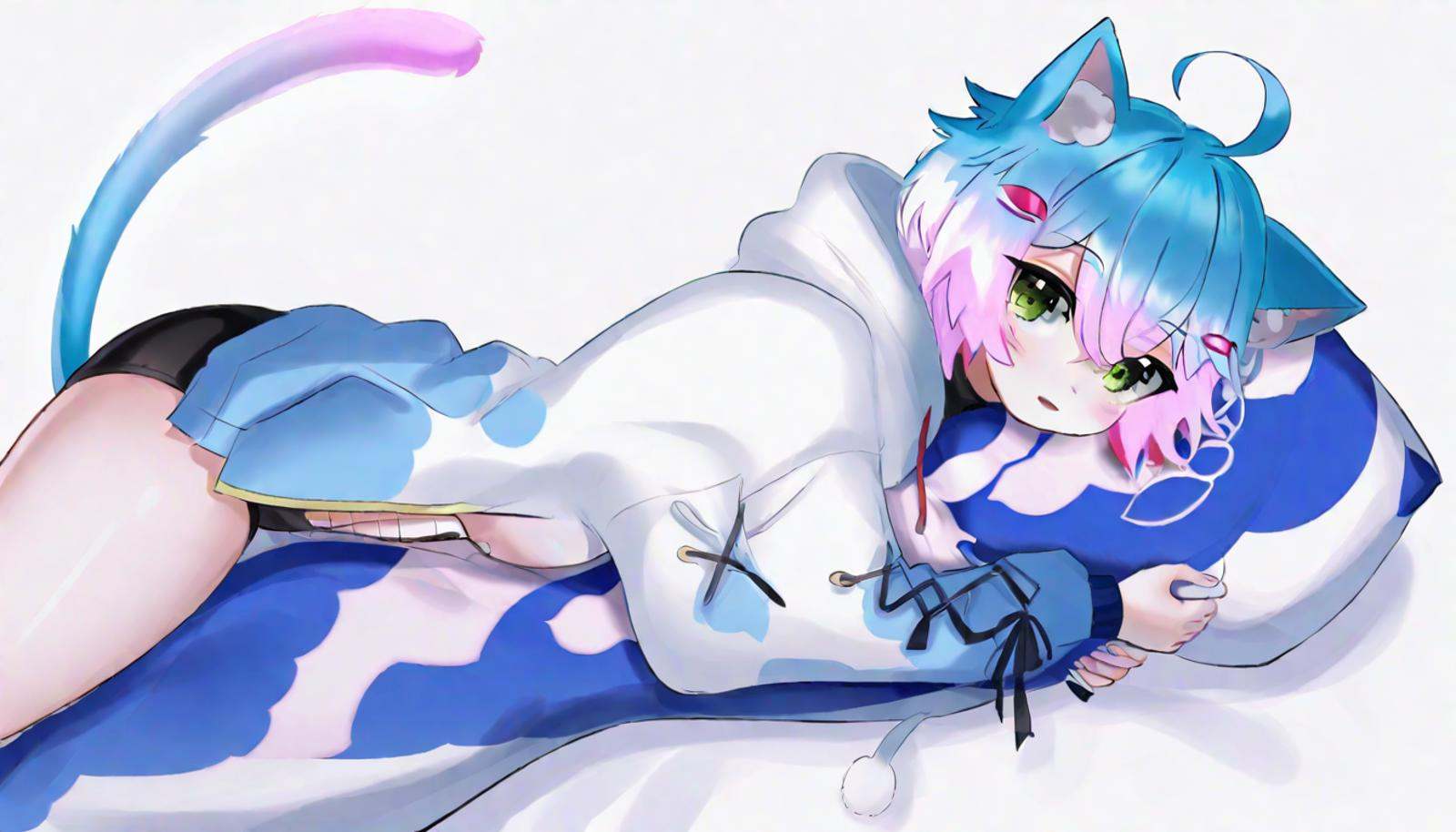 Linechu,  blue and purple hair,  green eyes on Tensor.Art