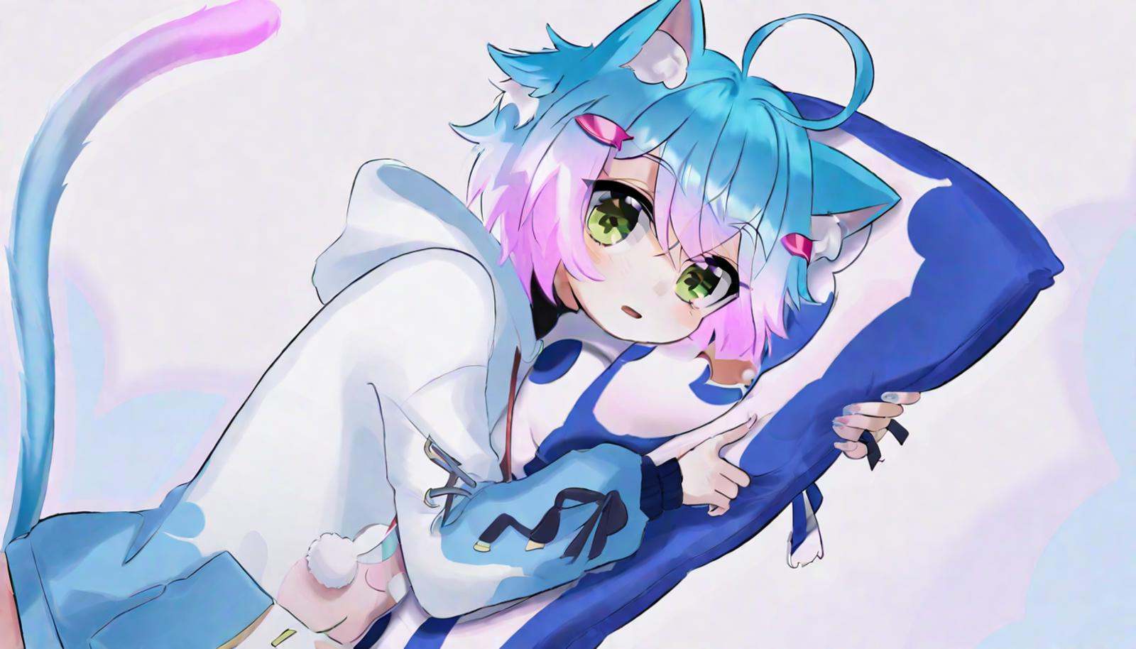 Linechu,  blue and purple hair,  green eyes on Tensor.Art