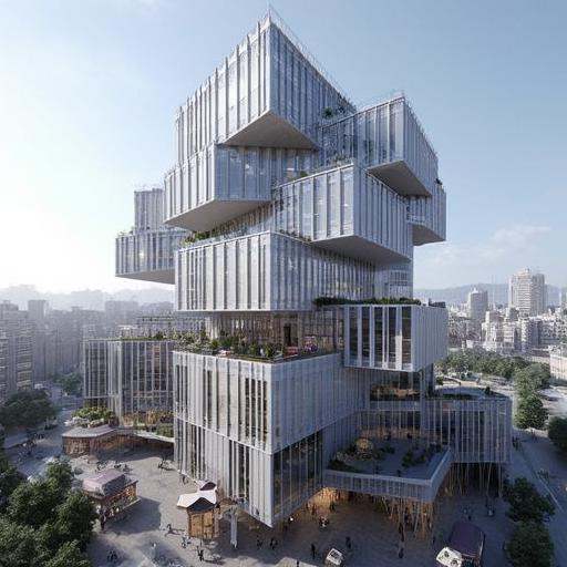 stacked,  Spectacular overlook of a modern building in urbun,  modern_design on Tensor.Art