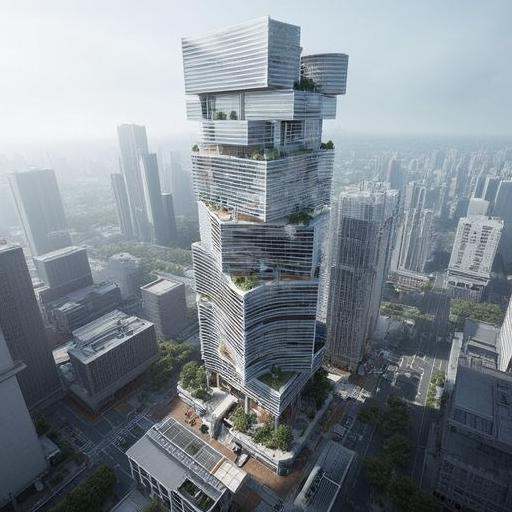 stacked,  Spectacular overlook of a modern building in urbun,  modern_design on Tensor.Art