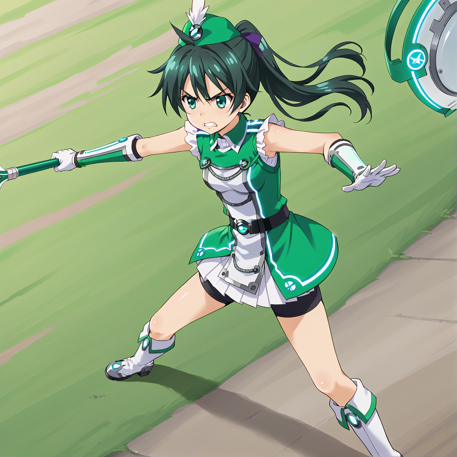 Wakaba Saegusa,  gloves,  green hair on Tensor.Art