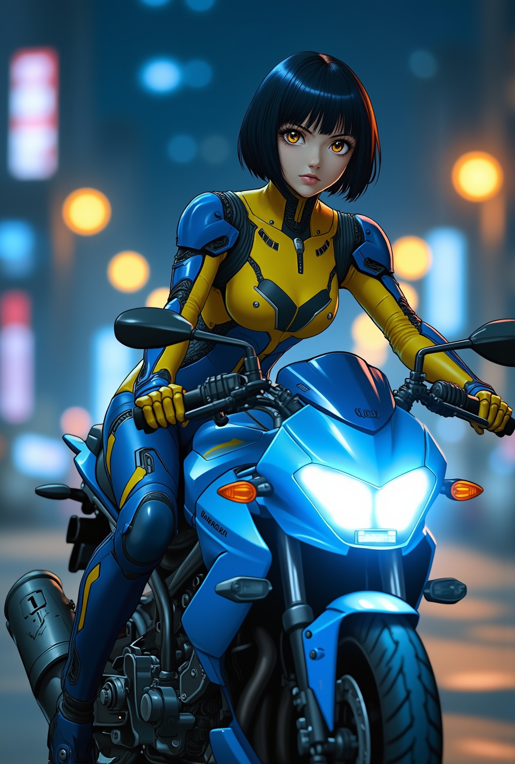 Anime of a beautiful cyborg girl riding a motor bike,  detailed exquisite face,  Nobara Kugisaki on Tensor.Art