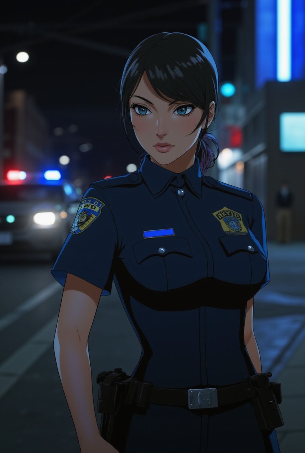 Anime of a beautiful police woman,  NYPD,  uniform on Tensor.Art