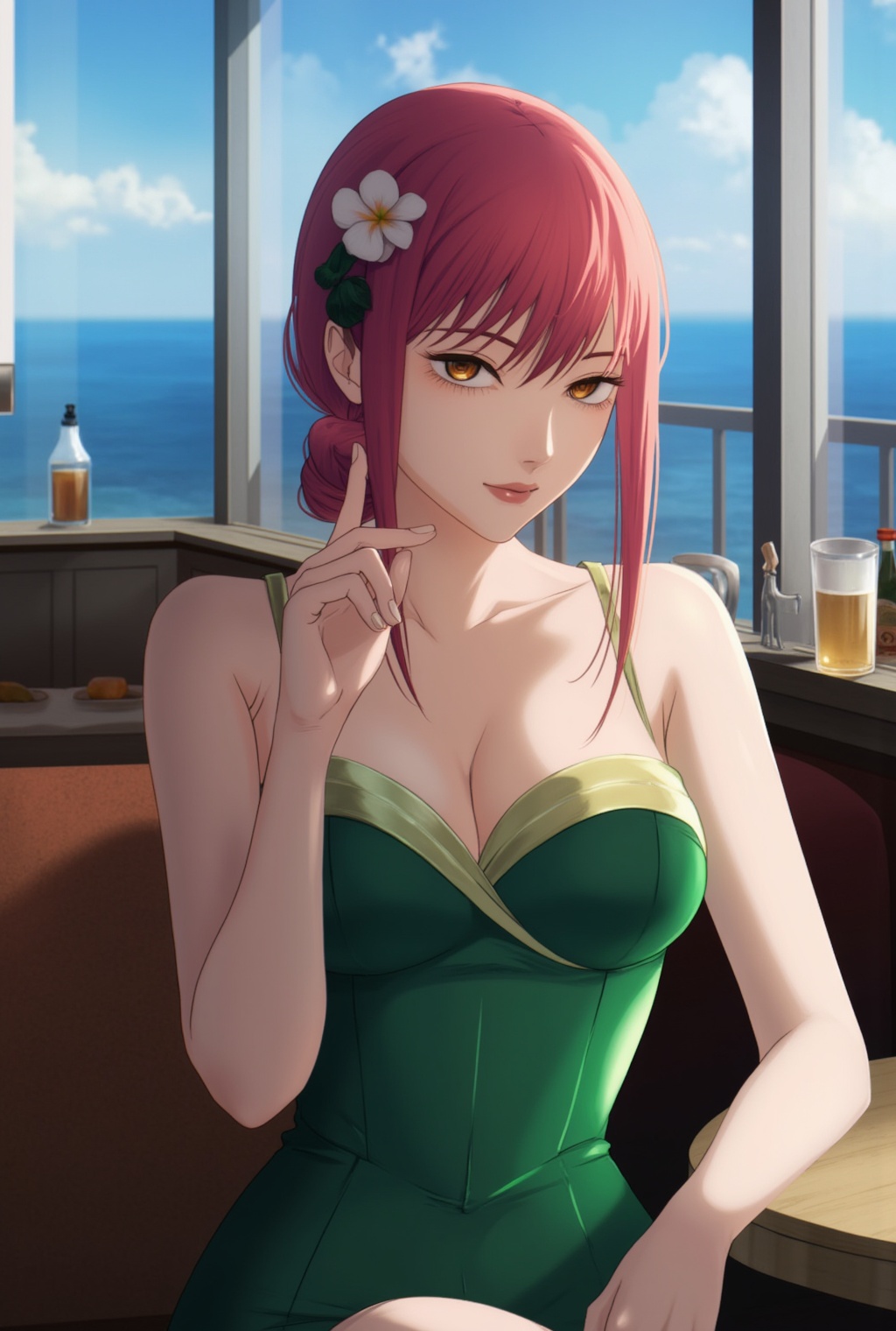 Anime of a beautiful woman in a cafe,  Makima lookalike,  exquisite face on Tensor.Art