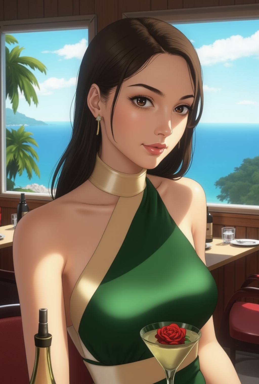 Anime of a beautiful woman in a cafe,  gal gadot lookalike,  exquisite face on Tensor.Art