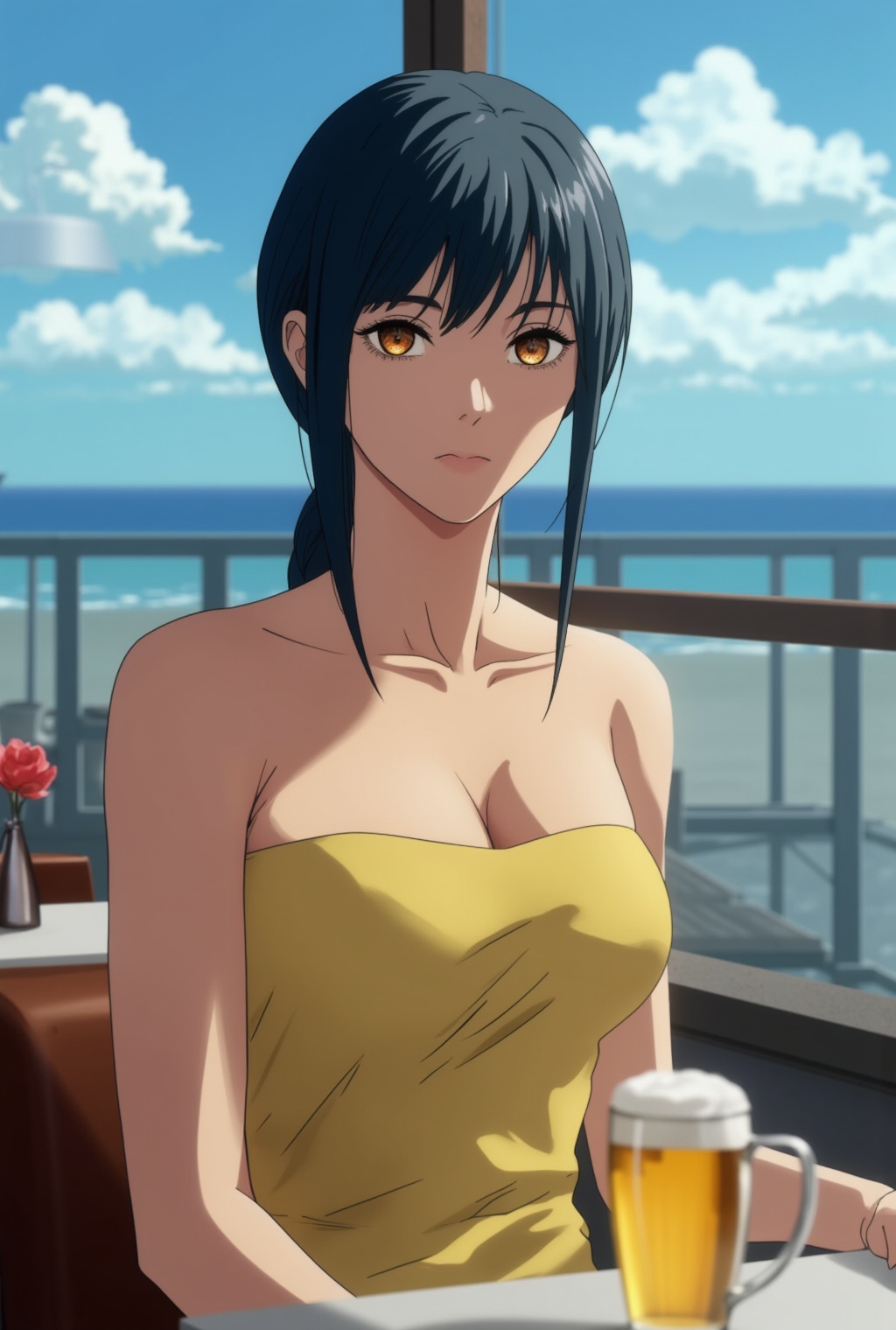 Anime of a beautiful woman in a cafe,  Makima lookalike,  exquisite face on Tensor.Art