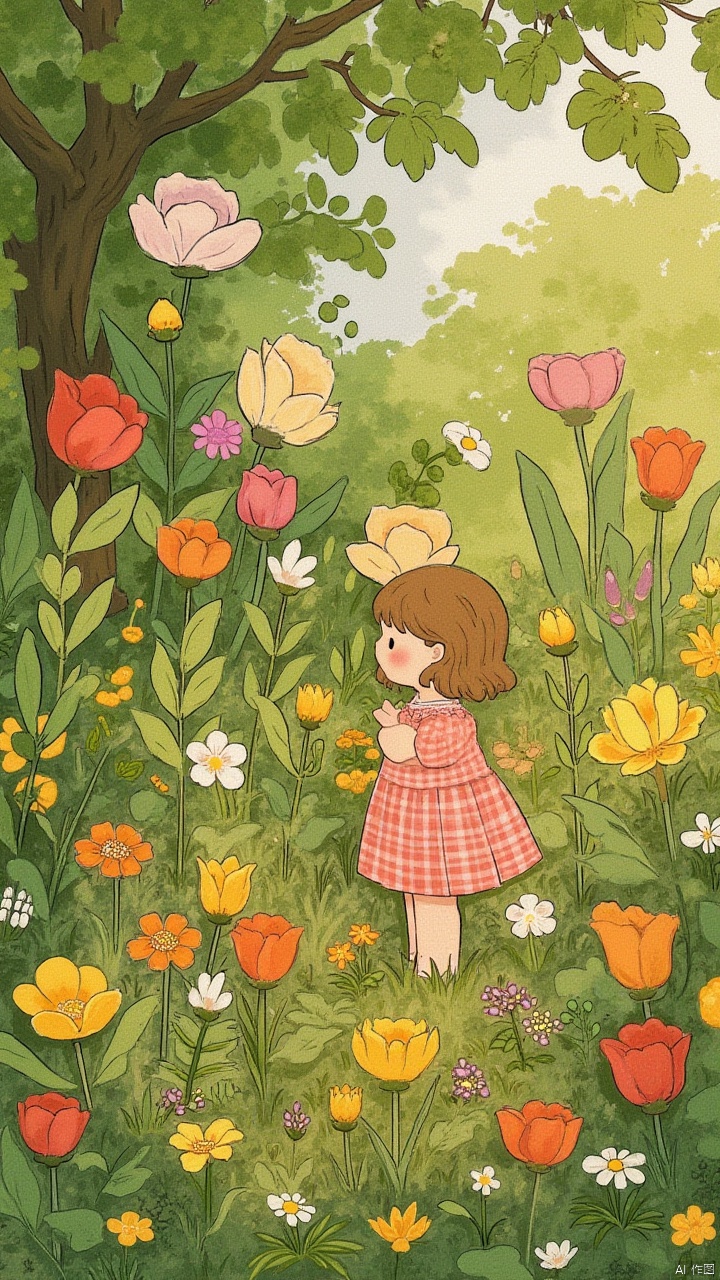 1girl,colorful blooms in a shady flower garden,in the style of rich tonal palette,delicate markings,sunrays shine upon it,beatrix potter,softly luminous,agfa vista,prairiecore,