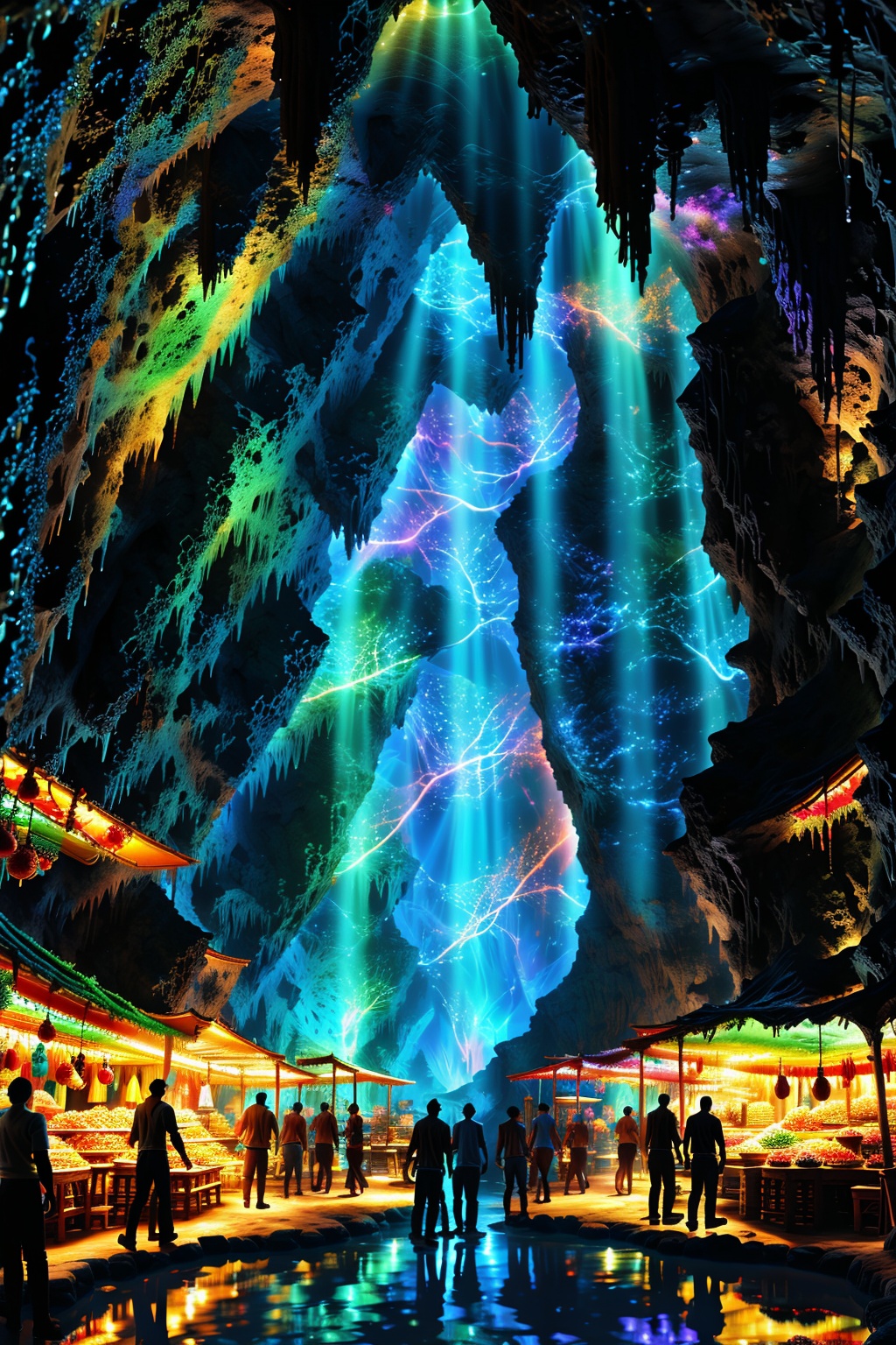 Create a dynamic,  high-contrast scene that combines elements of vibrancy,  mystery on Tensor.Art