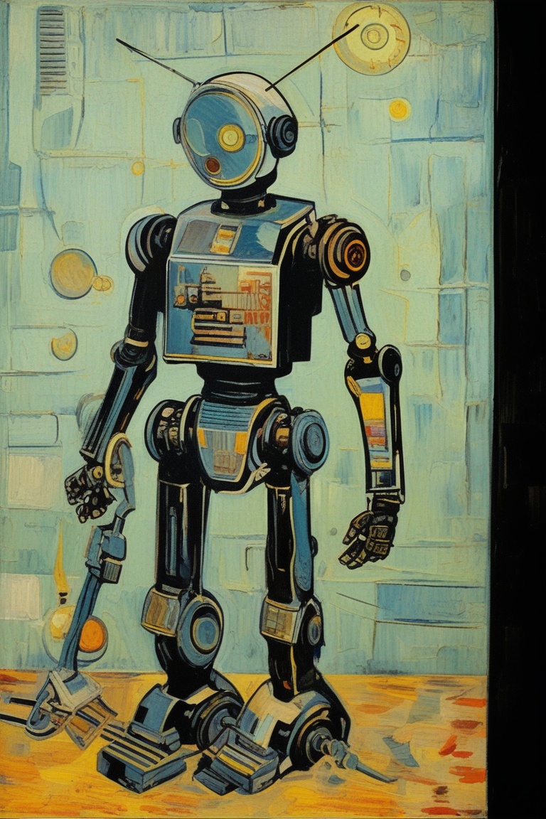 a painting of a robot,vangogh
