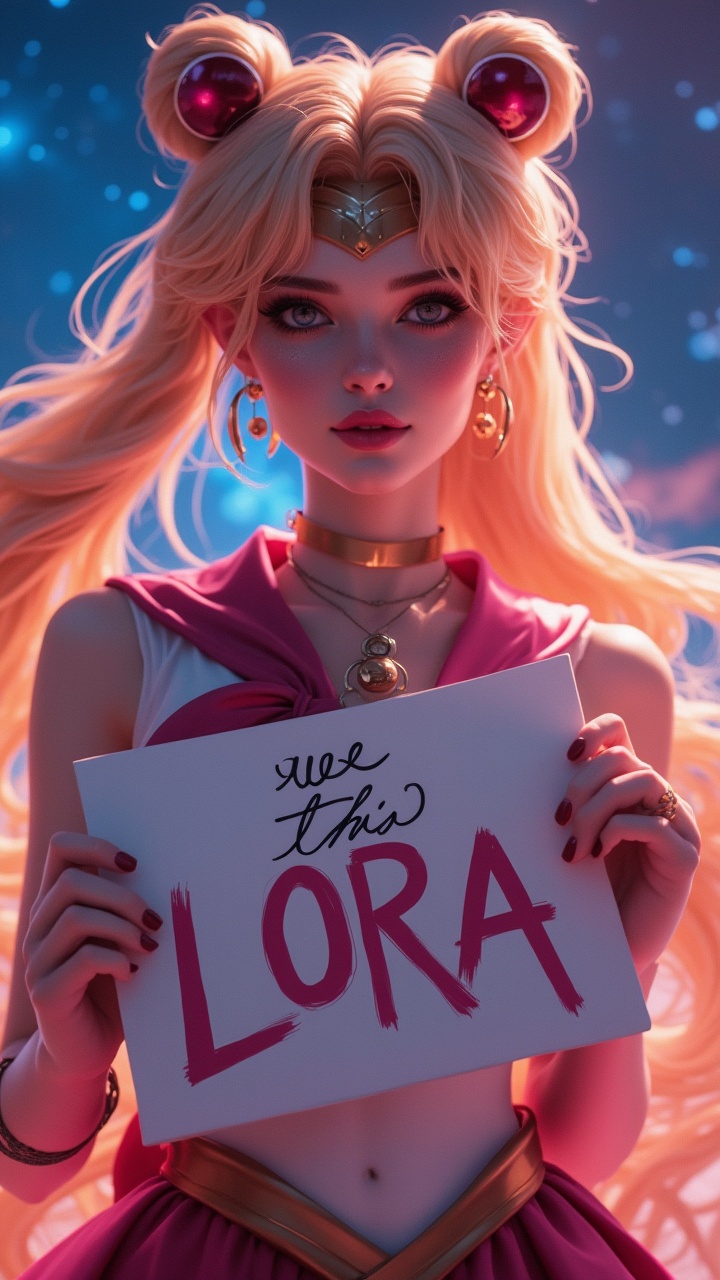 A beautiful woman with a beautiful pose,  Styled like sailormoon,  looking at the camera on Tensor.Art