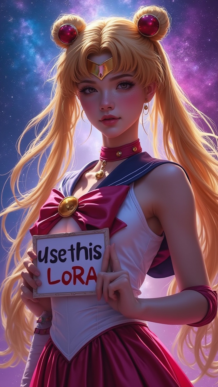 A beautiful woman with a beautiful pose,  Styled like sailormoon,  looking at the camera on Tensor.Art