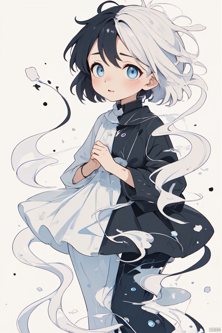 Fantasy Chinese style illustration,The girl in 'Fluid Fragments',morphing seamlessly between an array of abstract white and black compositions,each transformation transcending traditional definition and expectation,,,yinghuo