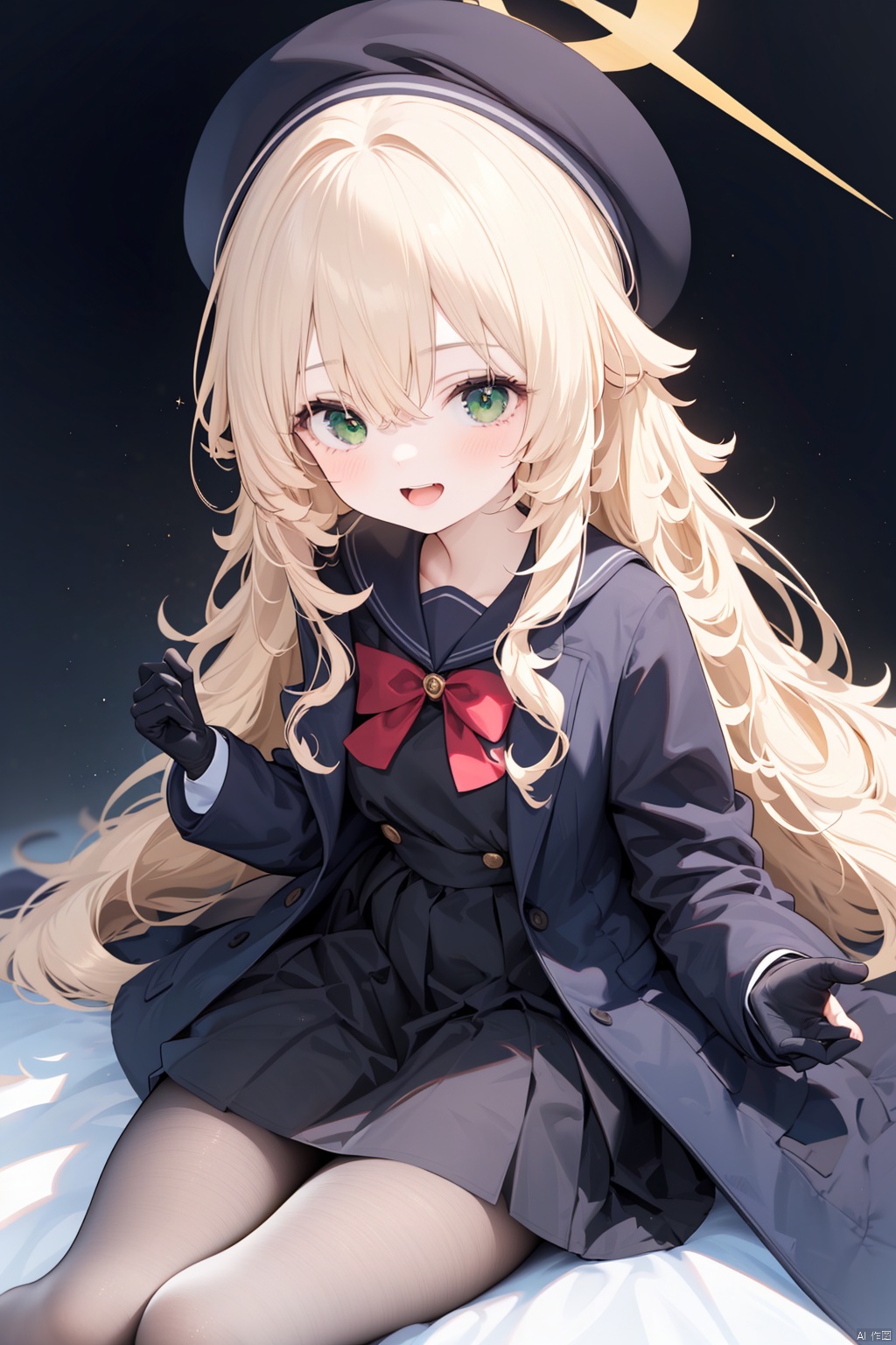   (score_9,score_8_up,score_7_up),1girl,(masterpiece:1.3),( beautiful:1.2),(high quality:1.2),(finely detailed:1.2),extremely detailed CG unity 8k wallpaper,best quality,a very delicate and beautiful,perfect fingers,(one cute girl at the center:1.2),
1girl, solo, long hair, looking at viewer, blush, smile, bangs, skirt, blonde hair, shirt, gloves, long sleeves, hat, bow, hair between eyes, school uniform, green eyes, jacket, pantyhose, pleated skirt, open clothes, serafuku, black gloves, bowtie, black skirt, sailor collar, off shoulder, red bow, black jacket, black pantyhose, black shirt, black headwear, beret, halo, thighband pantyhose,niyaBA, white_background