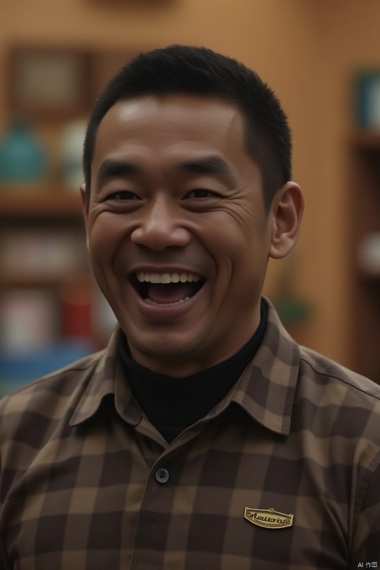 1man,
Best Quality,Masterpiece,Ultra High Resolution,(Realisticity:1.4),Original Photo,Cinematic Lighting, 1boy,upper body,standing, on the laugh