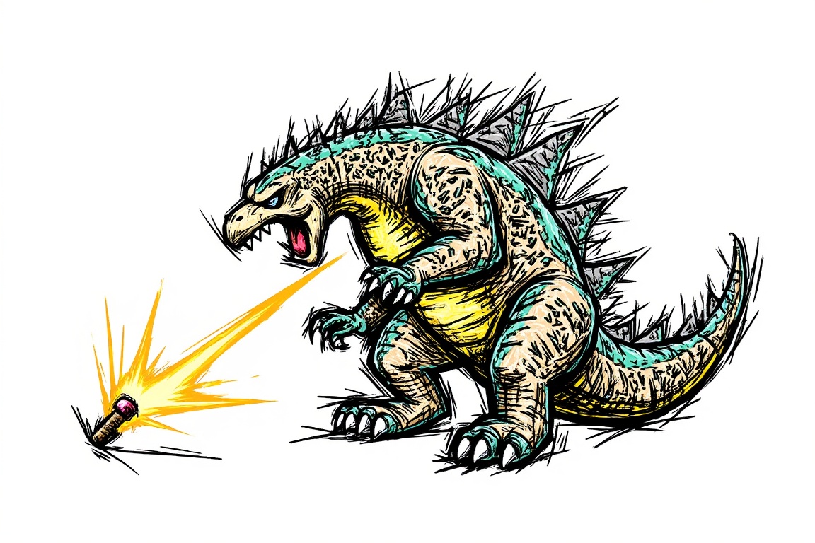 Godzilla,  line art,  angry on Tensor.Art
