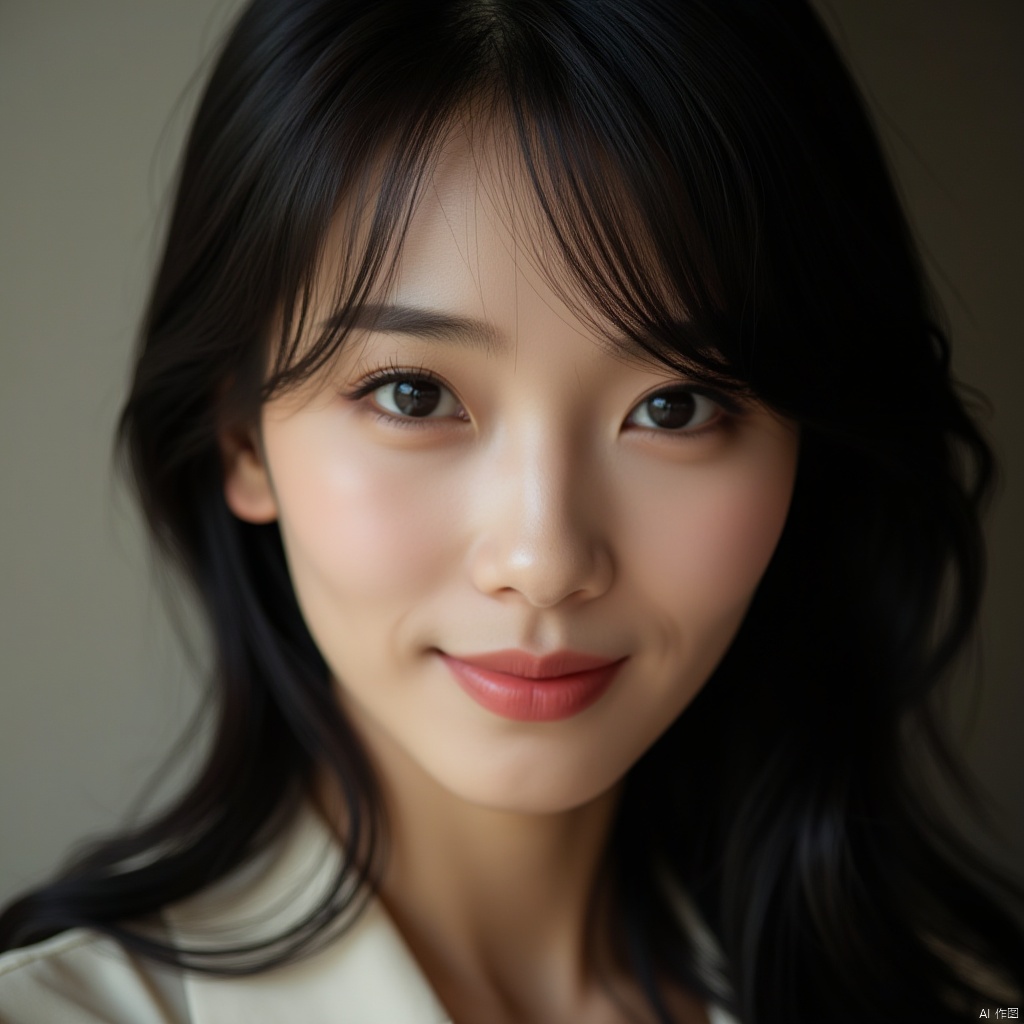 (masterpiece, best quality, high resolution),1 chinese girl,black hair,beautiful detailed eyes,cinematic angle,soft light,extremely detailed face,long eyelashes,skin details,light smile,looking at viewer,light and shadow details,
