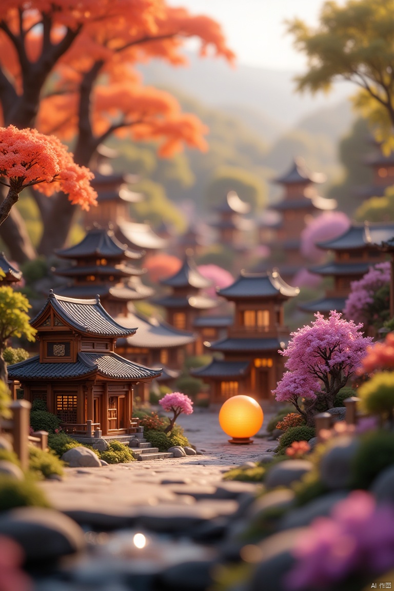 tao,chi,scenery,building,blurry,tree,outdoors,city,Lavender,flowers,wooden board,table tennis ball,table tennis rack,glowing sphere,The image showcases a meticulously crafted miniature cityscape with intricate details,set against a warm autumnal backdrop,highly detailed,RAW photo,best quality,high resolution,(masterpiece),(photorealistic),sharp focus,HDR,8K resolution,intricate detail,sophisticated detail,depth of field,extremely detailed,wallpaper,
