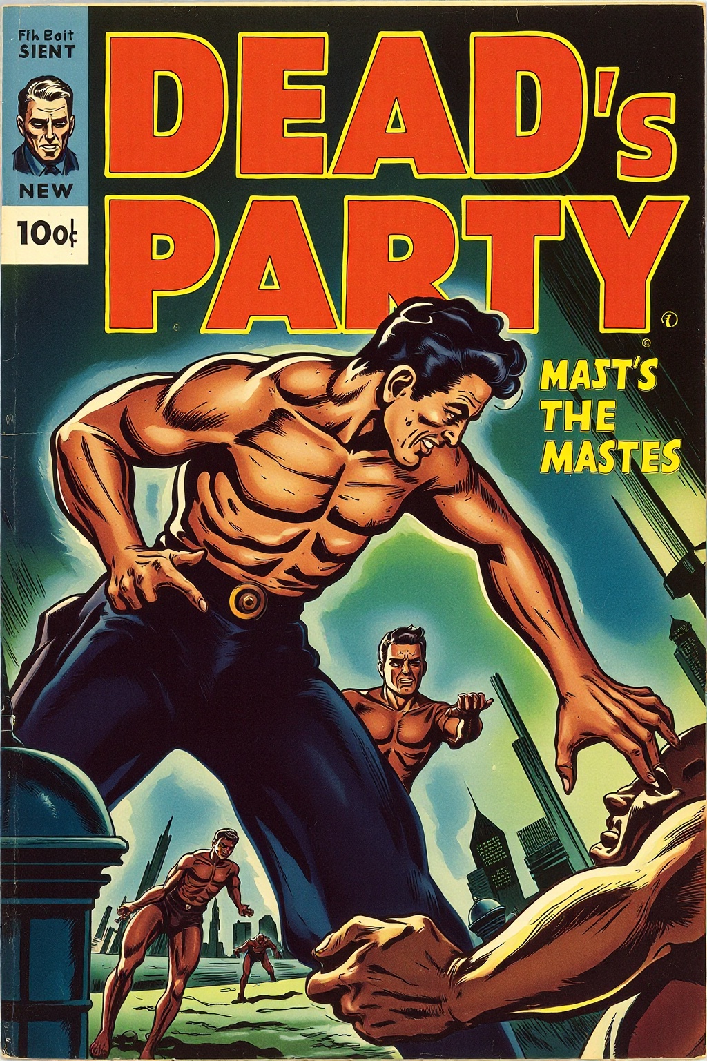 it’s a dead man’s party. Who could ask for more? Everybody’s coming. Leave your body at the door. vintage comic book cover...