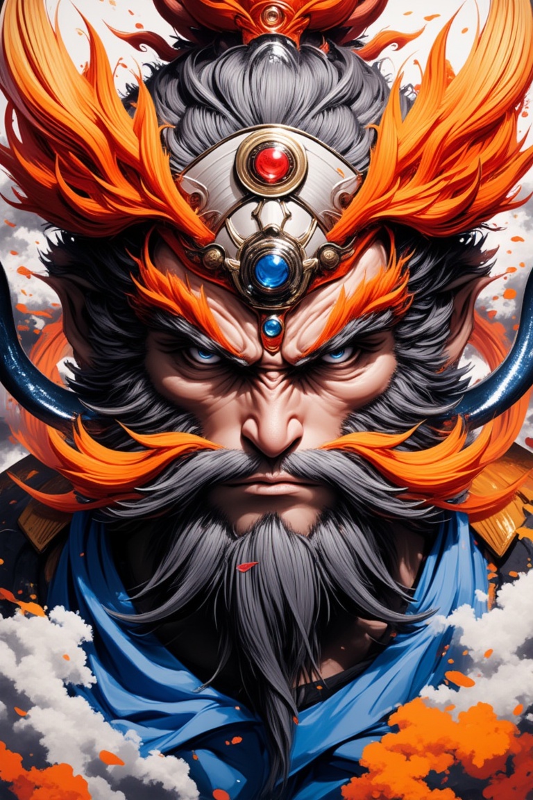 A majestic,  close-up portrait of Wukong's wise and powerful head,  rendered in exquisite ink art style with bold brushstr...