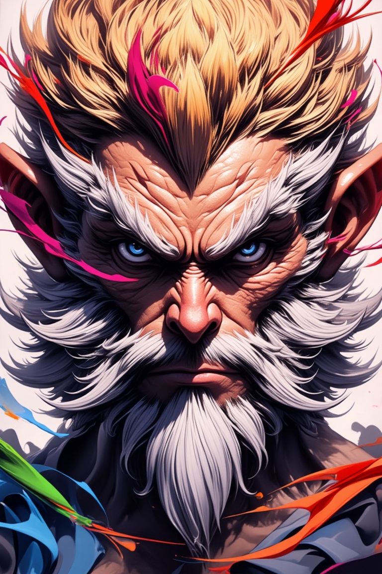 A majestic,  close-up portrait of Wukong's wise and powerful head,  rendered in exquisite ink art style with bold brushstr...