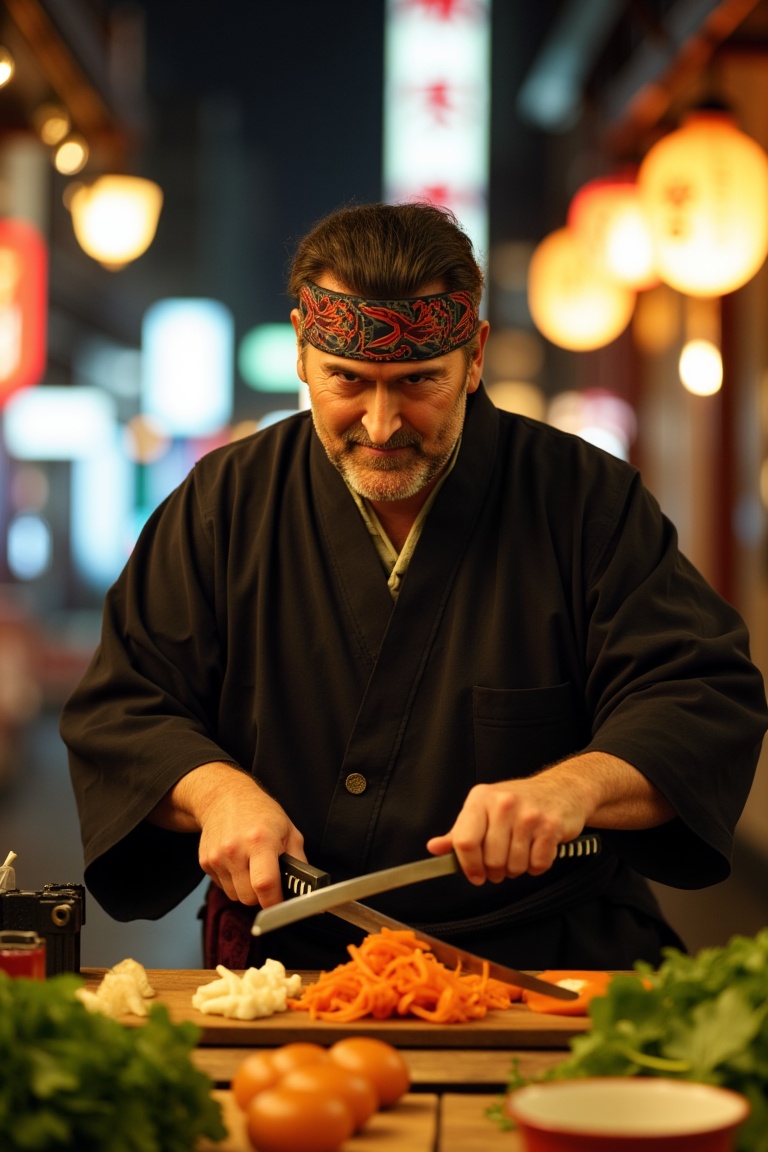 bruc3campb3ll,  a middle aged man,  as a samurai chef on Tensor.Art