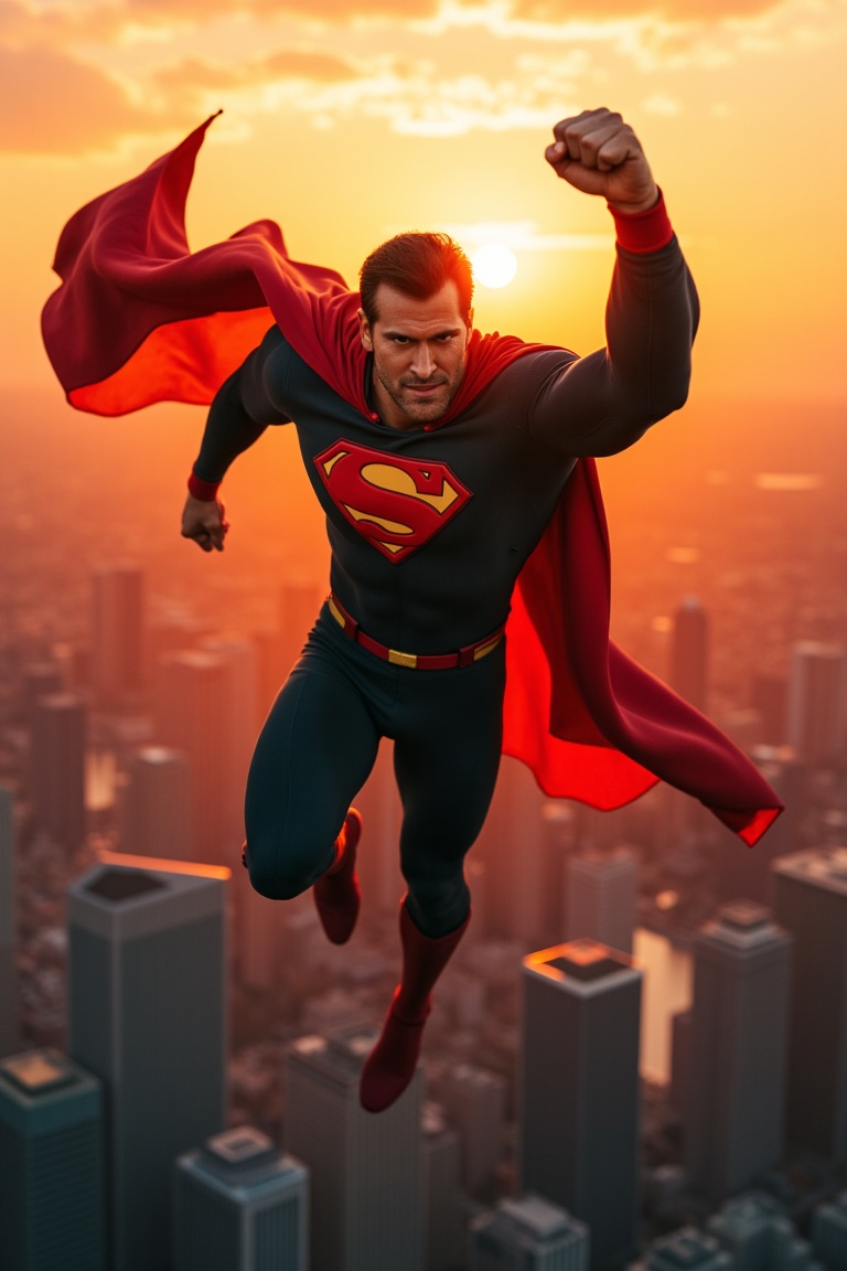 bruc3campb3ll,  a young man,  as a superhero with a flowing cape and a muscular suit on Tensor.Art