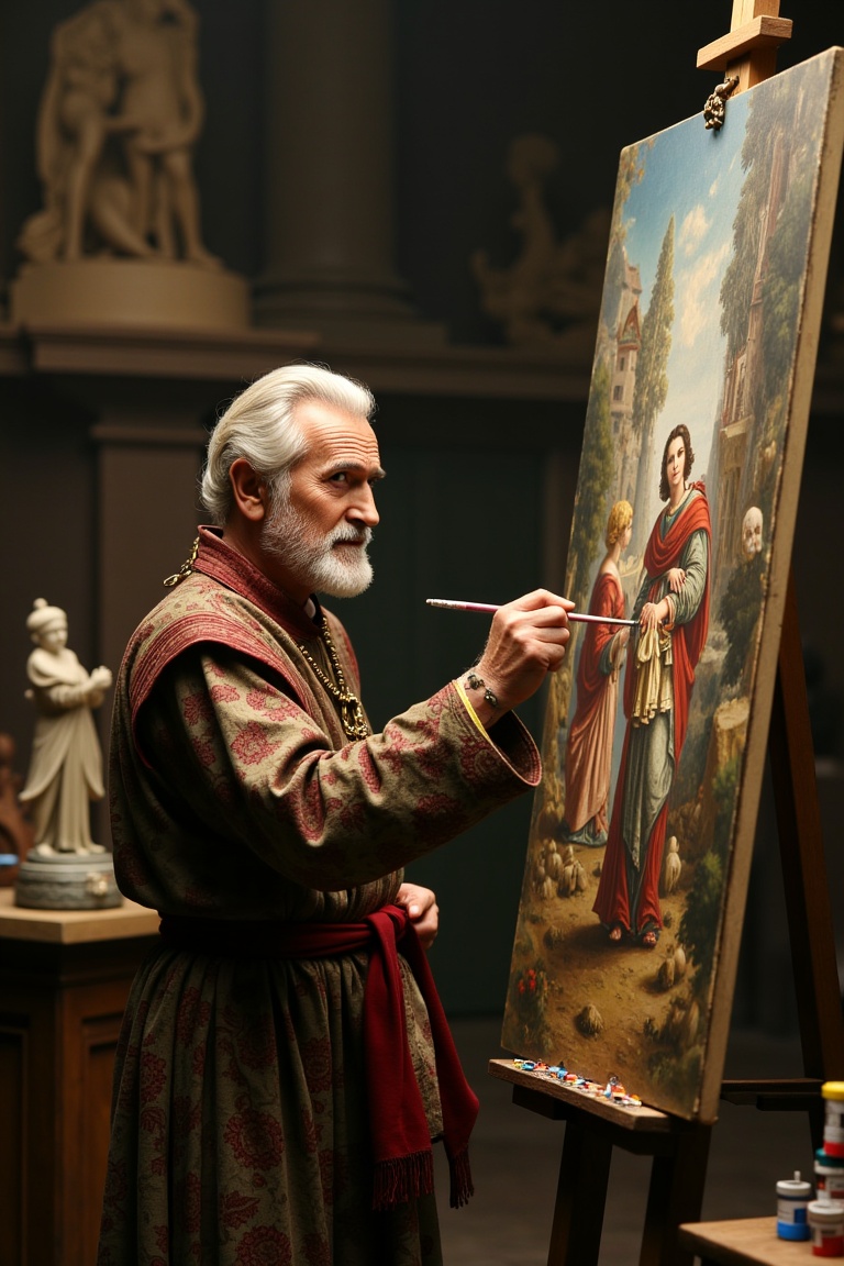 bruc3campb3ll,  an old aged man,  dressed as a Renaissance artist on Tensor.Art