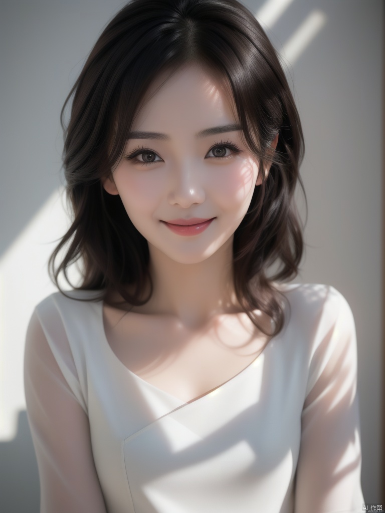 (masterpiece, best quality, high resolution),1 chinese girl,black hair,beautiful detailed eyes,cinematic angle,soft light,extremely detailed face,long eyelashes,skin details,light smile,looking at viewer,light and shadow details,
