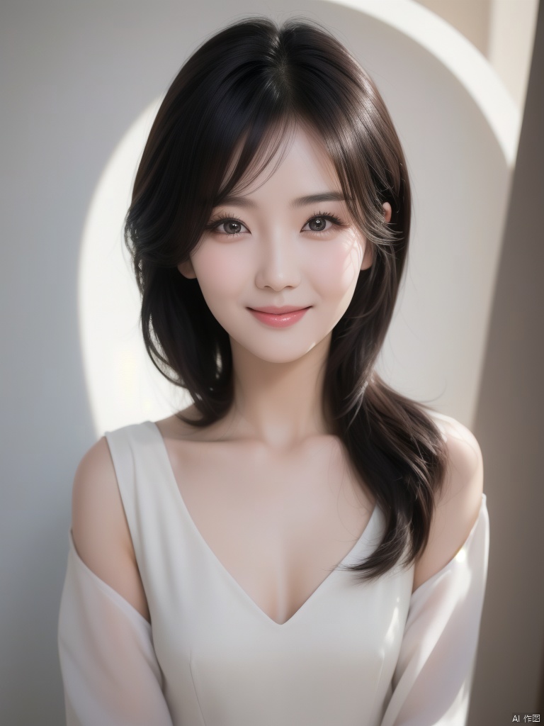 (masterpiece, best quality, high resolution),1 chinese girl,black hair,beautiful detailed eyes,cinematic angle,soft light,extremely detailed face,long eyelashes,skin details,light smile,looking at viewer,light and shadow details,
