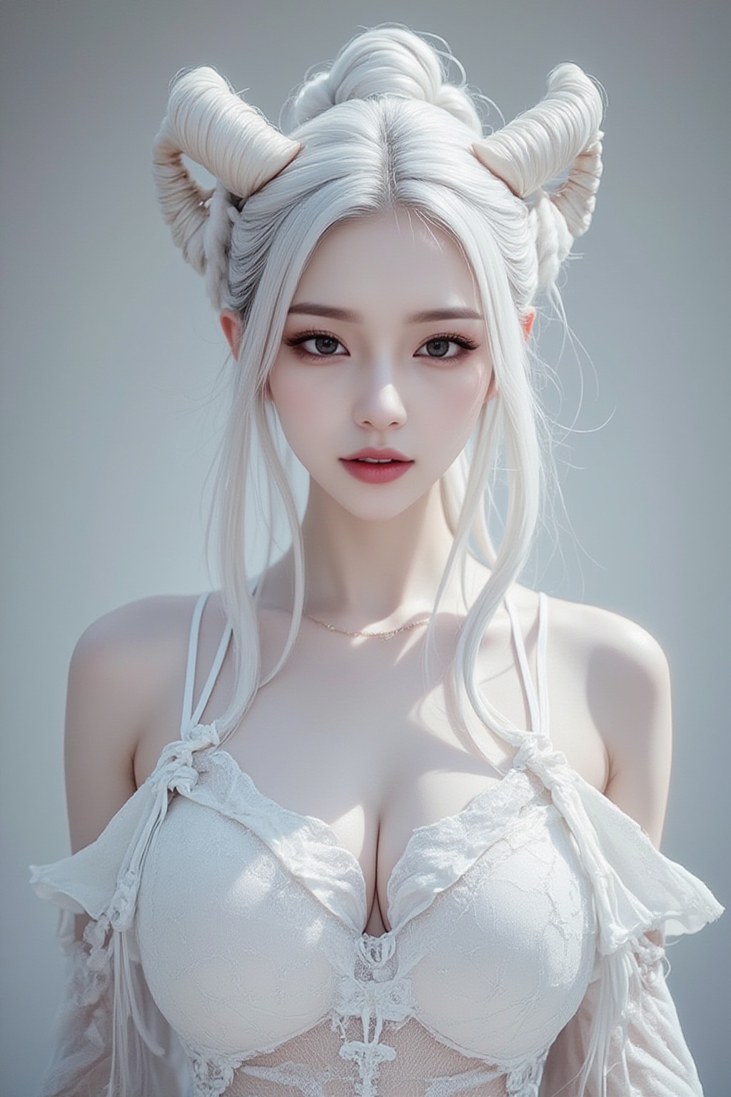 Imagine a beautiful albino woman,  18 yo,  Shine silver hair on Tensor.Art