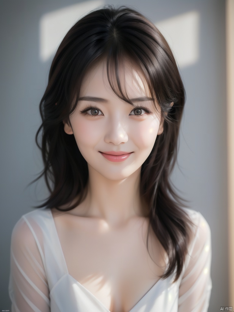 (masterpiece, best quality, high resolution),1 chinese girl,black hair,beautiful detailed eyes,cinematic angle,soft light,extremely detailed face,long eyelashes,skin details,light smile,looking at viewer,light and shadow details,
