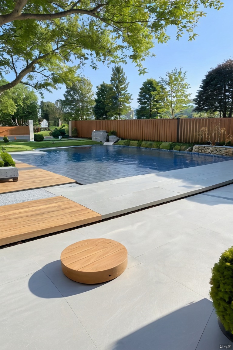 pool,Modern pavement,Modern Garden,Beautiful scenery,maple,pine,Stepping Stone