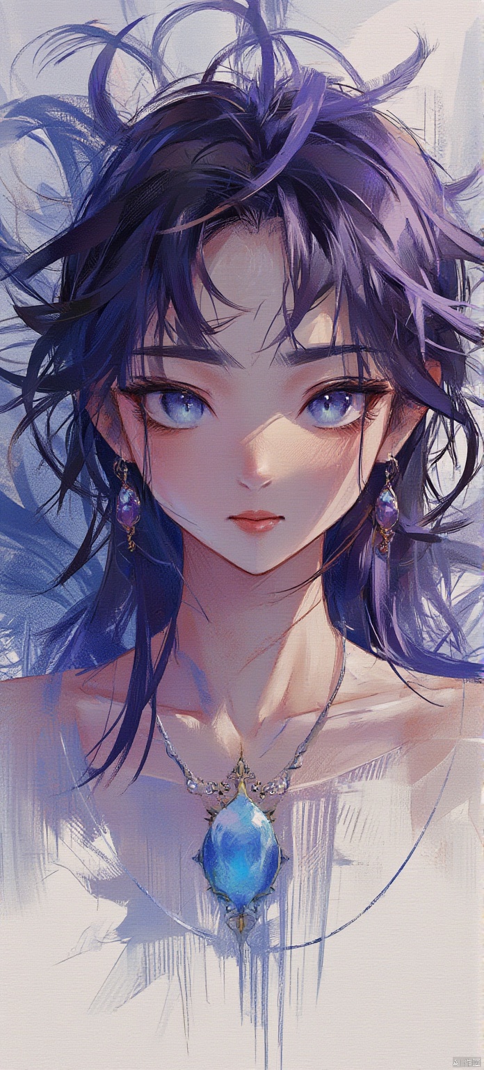 A stunning 8K fractal artwork! On a crisp white background, a majestic young woman's face is delicately rendered in intricate lines and swirling patterns. Her features are exquisitely detailed, with shimmering bright colors that seem to dance across her skin. Soft, feathery strands of hair frame her gentle expression, evoking a sense of ethereal romance. The overall effect is breathtakingly beautiful, a true masterpiece of digital artistry.