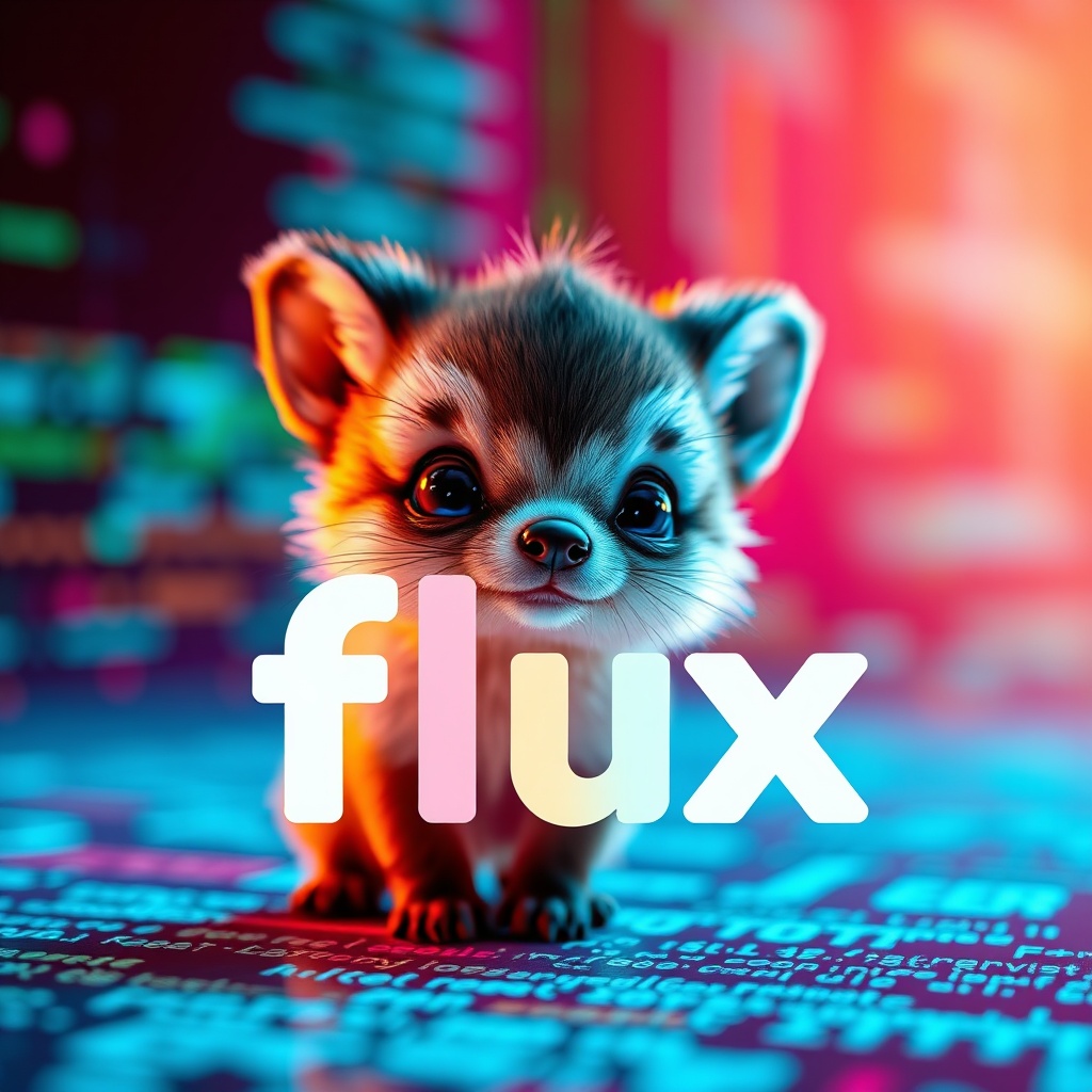Captivating banner image for 'flux',  featuring an adorable small animal character,  set against a bright and cheerful bac...