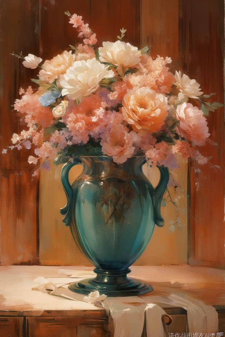 Spring poster, flower vase, healing illustration, frontal composition, wallpaper, extremely high resolution
