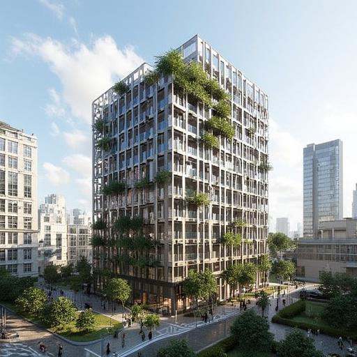 Vertical,  Spectacular overlook of a modern building in urbun,  modern_design on Tensor.Art