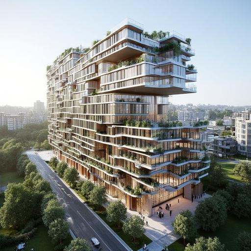 Vertical,  Spectacular overlook of a modern building in urbun,  modern_design on Tensor.Art