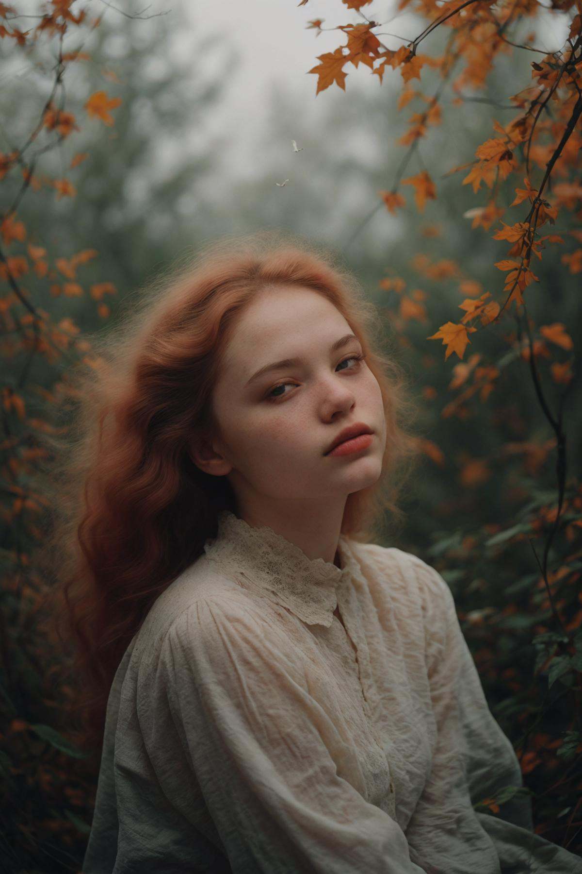 ethereal fantasy of closeup photo session of a beautiful woman with fairy wings,  with long,  flowing red hair on Tensor.Art