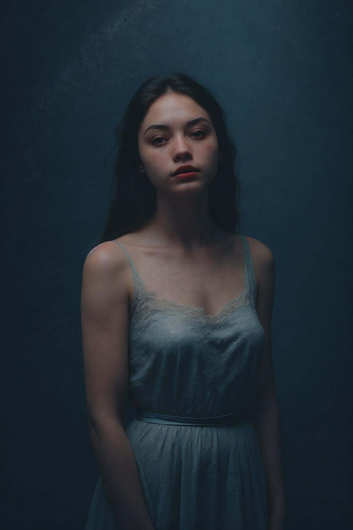 a woman in blue luminescence,  magic circle,  dark background on Tensor.Art