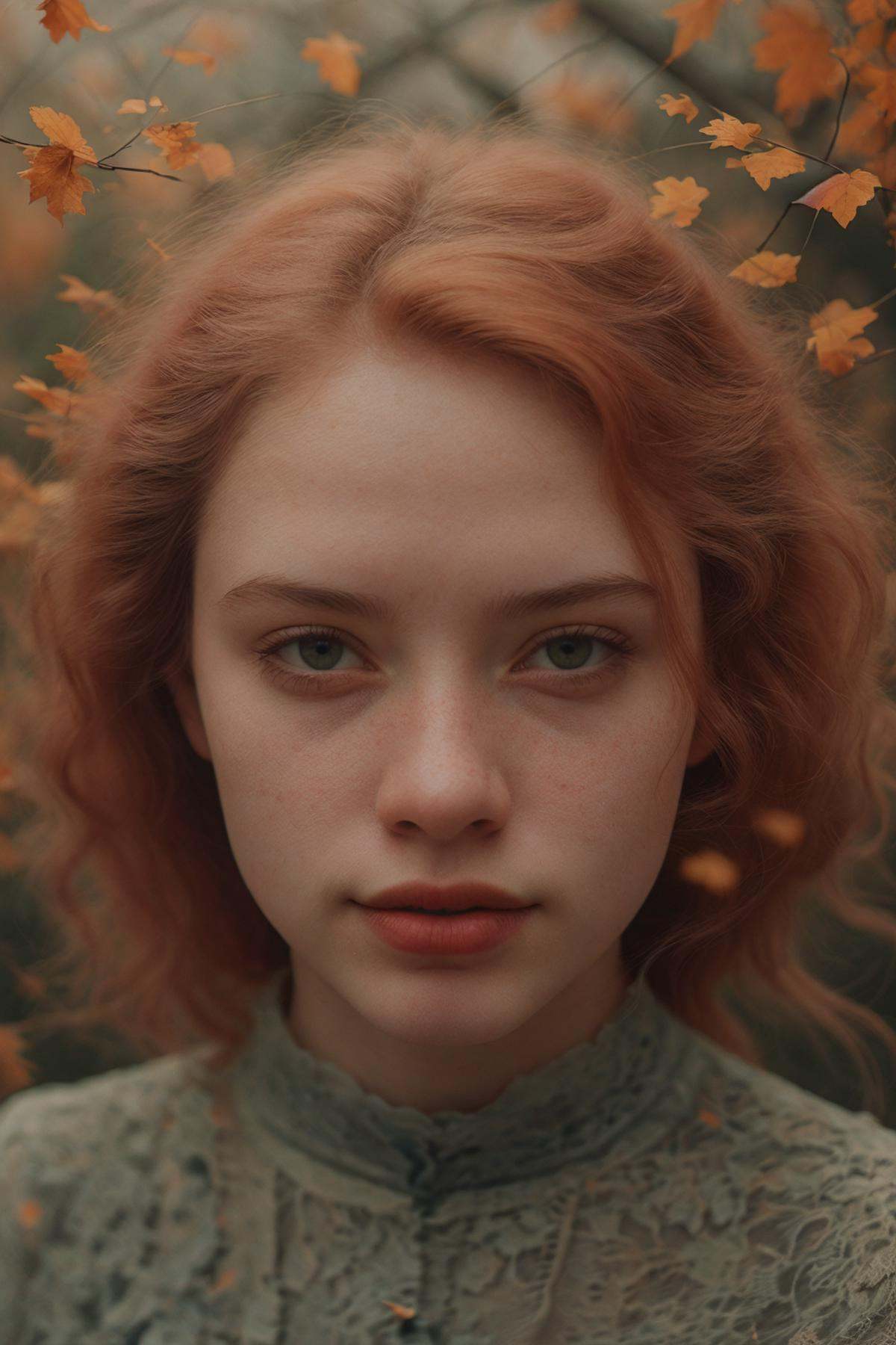 ethereal fantasy of closeup photo session of a beautiful woman,  with long,  flowing red hair on Tensor.Art