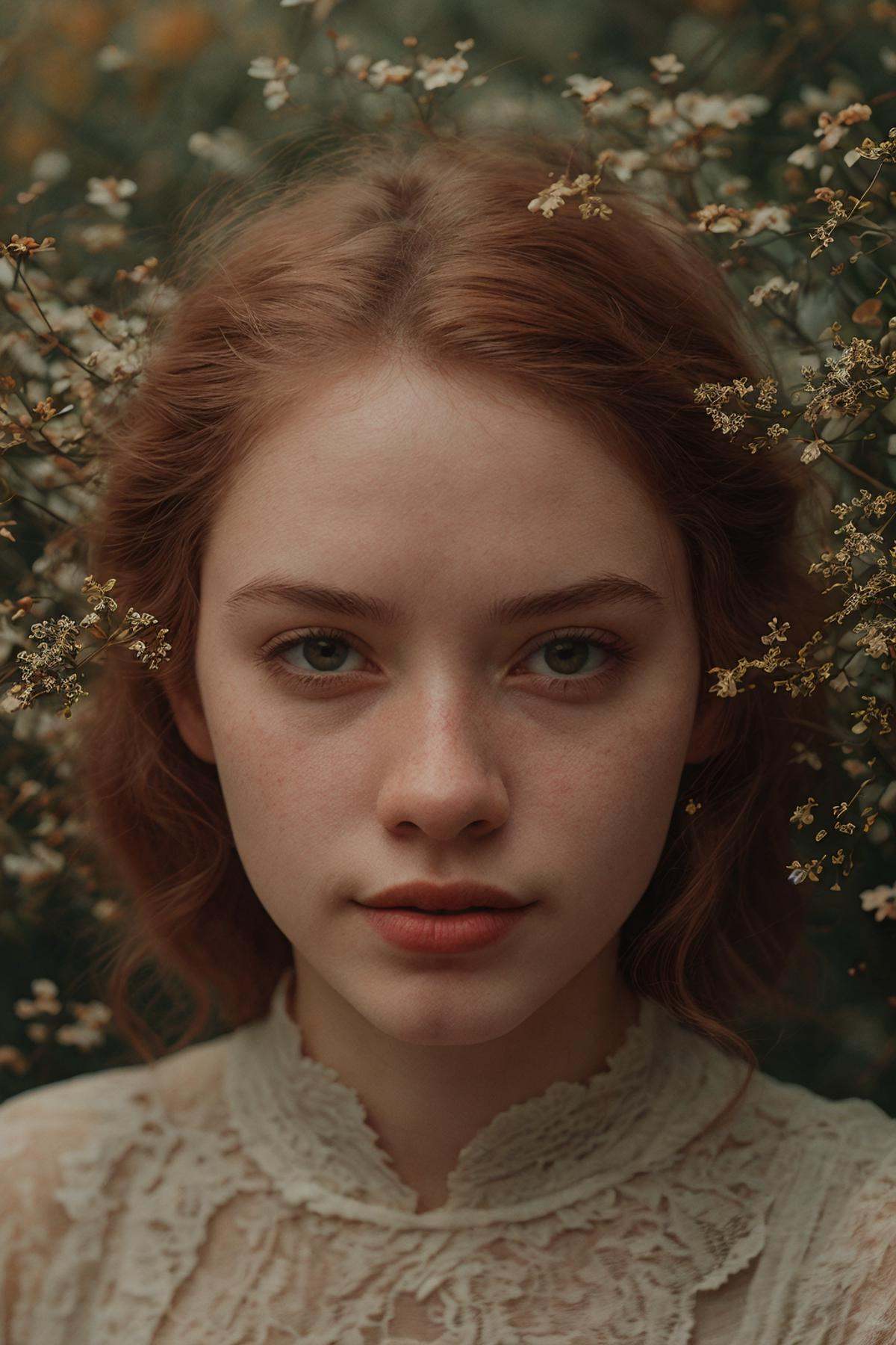 ethereal fantasy of closeup photo session of a beautiful woman with fairy wings,  with long,  flowing red hair on Tensor.Art