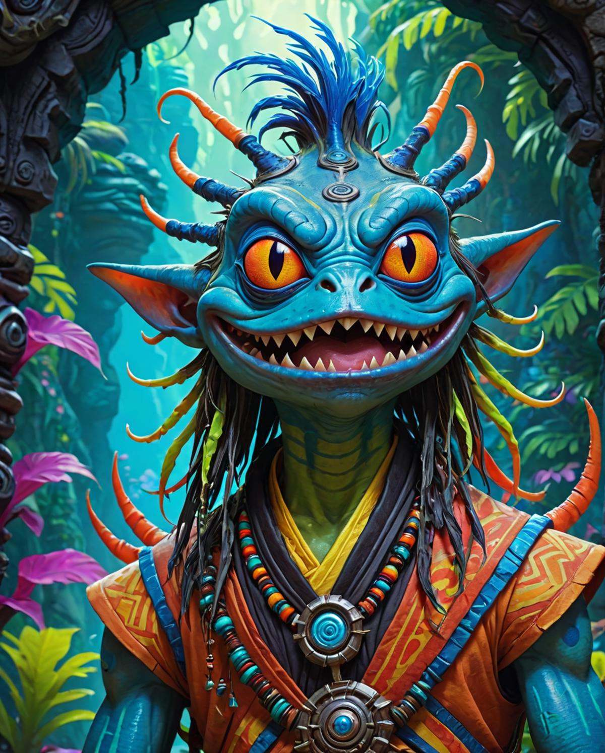 concept art,  Male Murloc,  Black hair on Tensor.Art