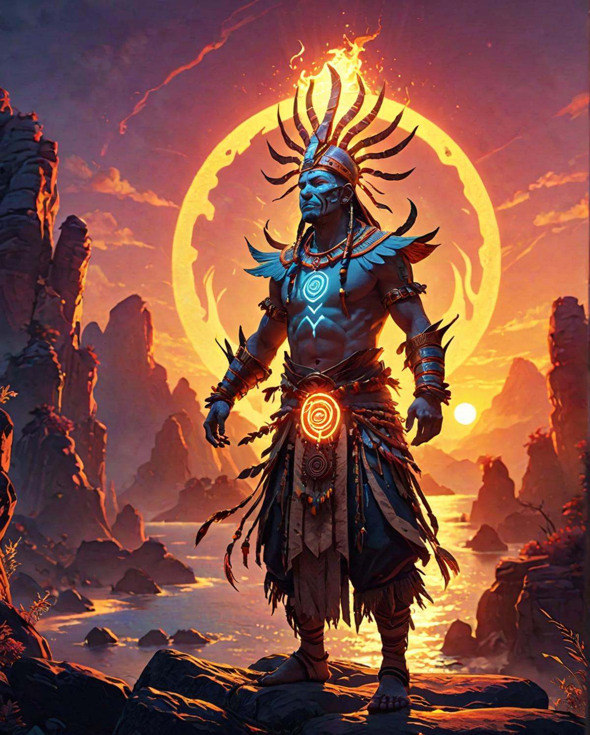 concept art,  light-weight shaman,  at Sunset on Tensor.Art