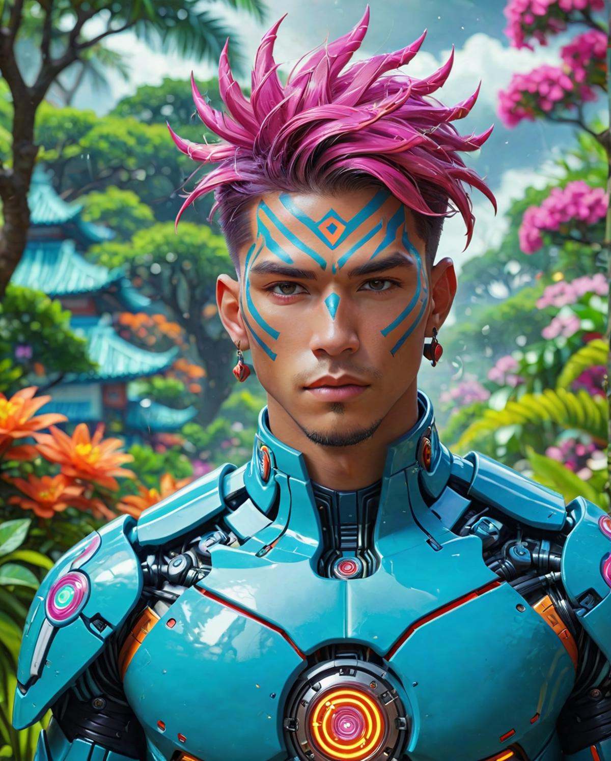 concept art,  cute Male Cyborg,  his hair is Two-Tone on Tensor.Art