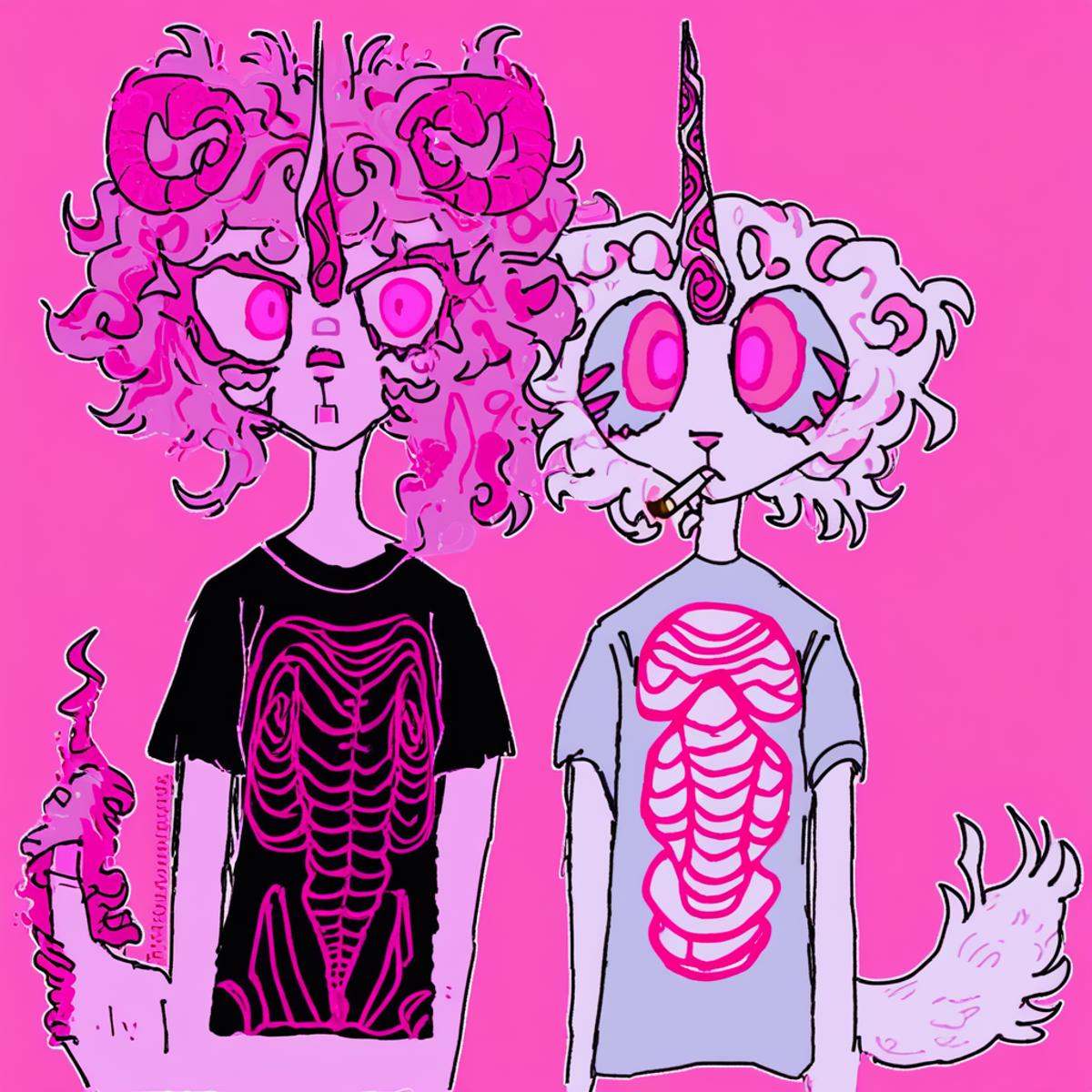 two furries,  dreamy hair,  weird horn design on Tensor.Art