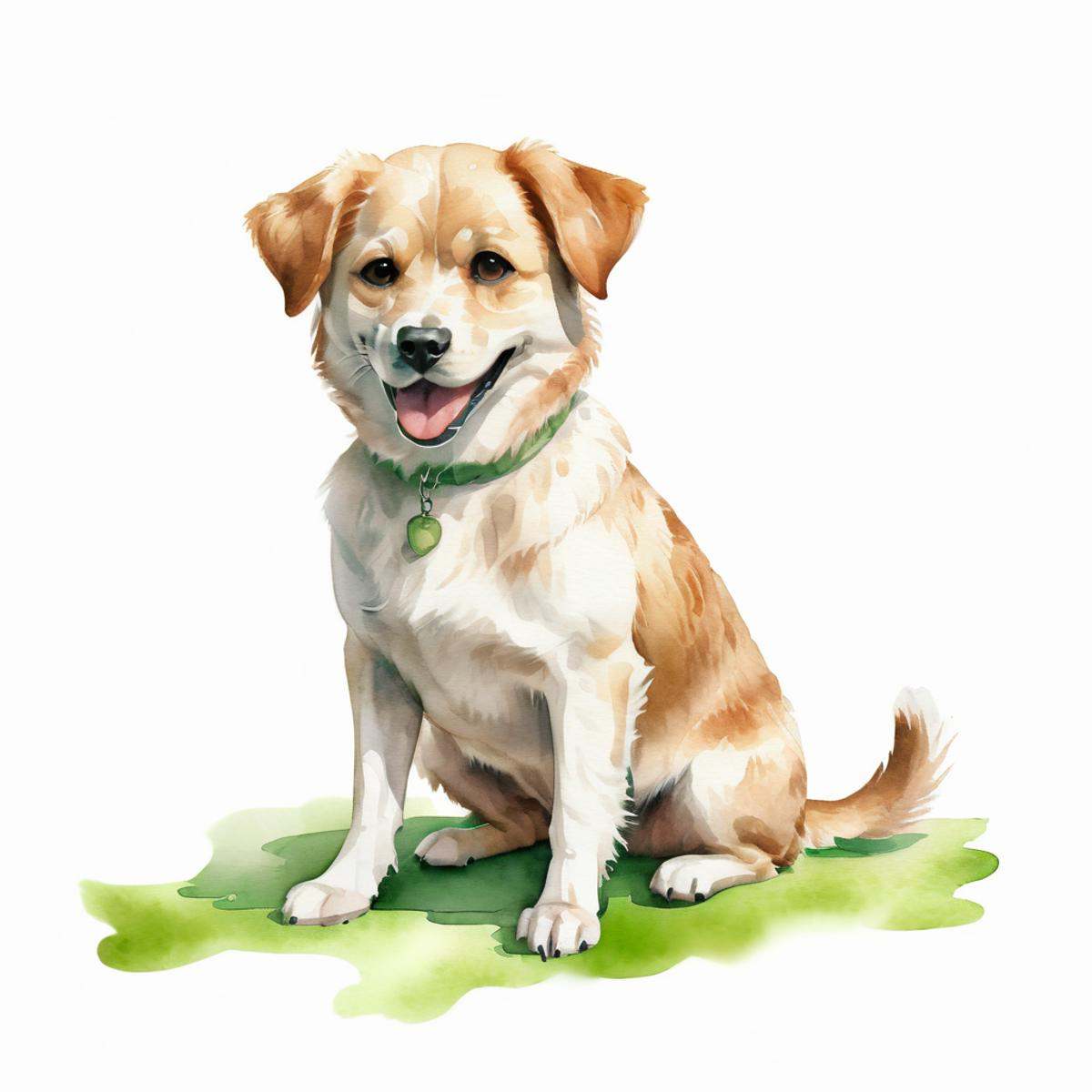 a dog sitting on a green carpet white background,  niji watercolor style on Tensor.Art