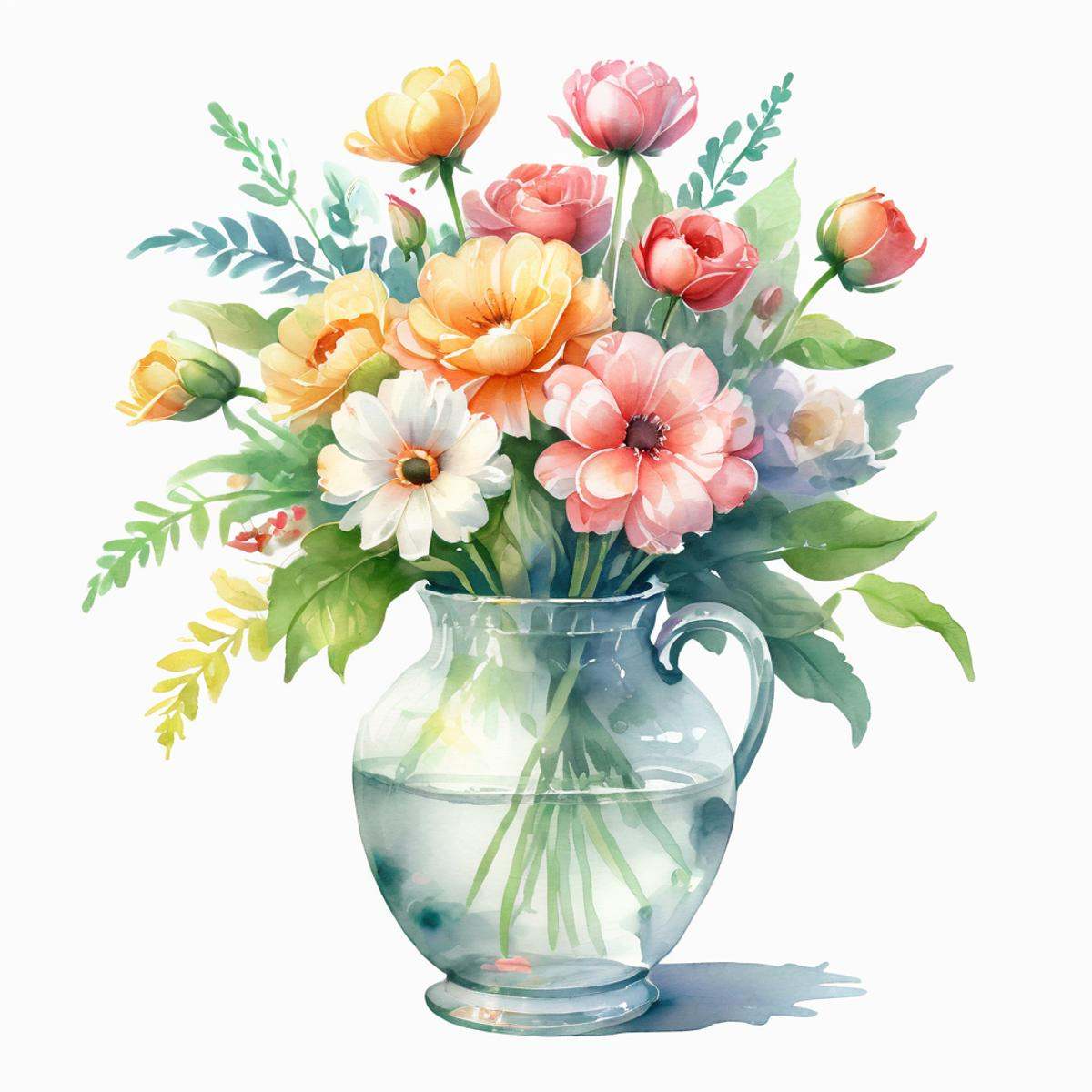 a vase of flowers clipart,  white background,  cute on Tensor.Art