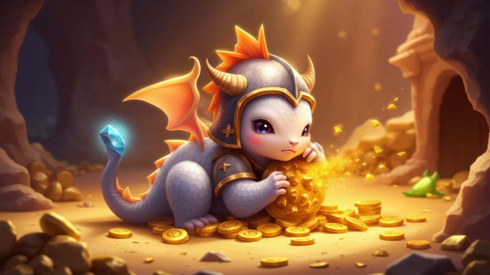 illustration in lolsart style,  A pocket-sized dragon hatchling with oversized wings and a pot-bellied body,  scales a pat...